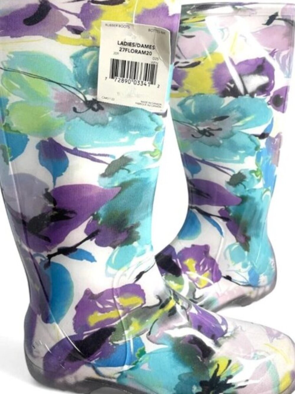 New George Made In Canada Floral Garden Rain Waterproof Boots Women's 6